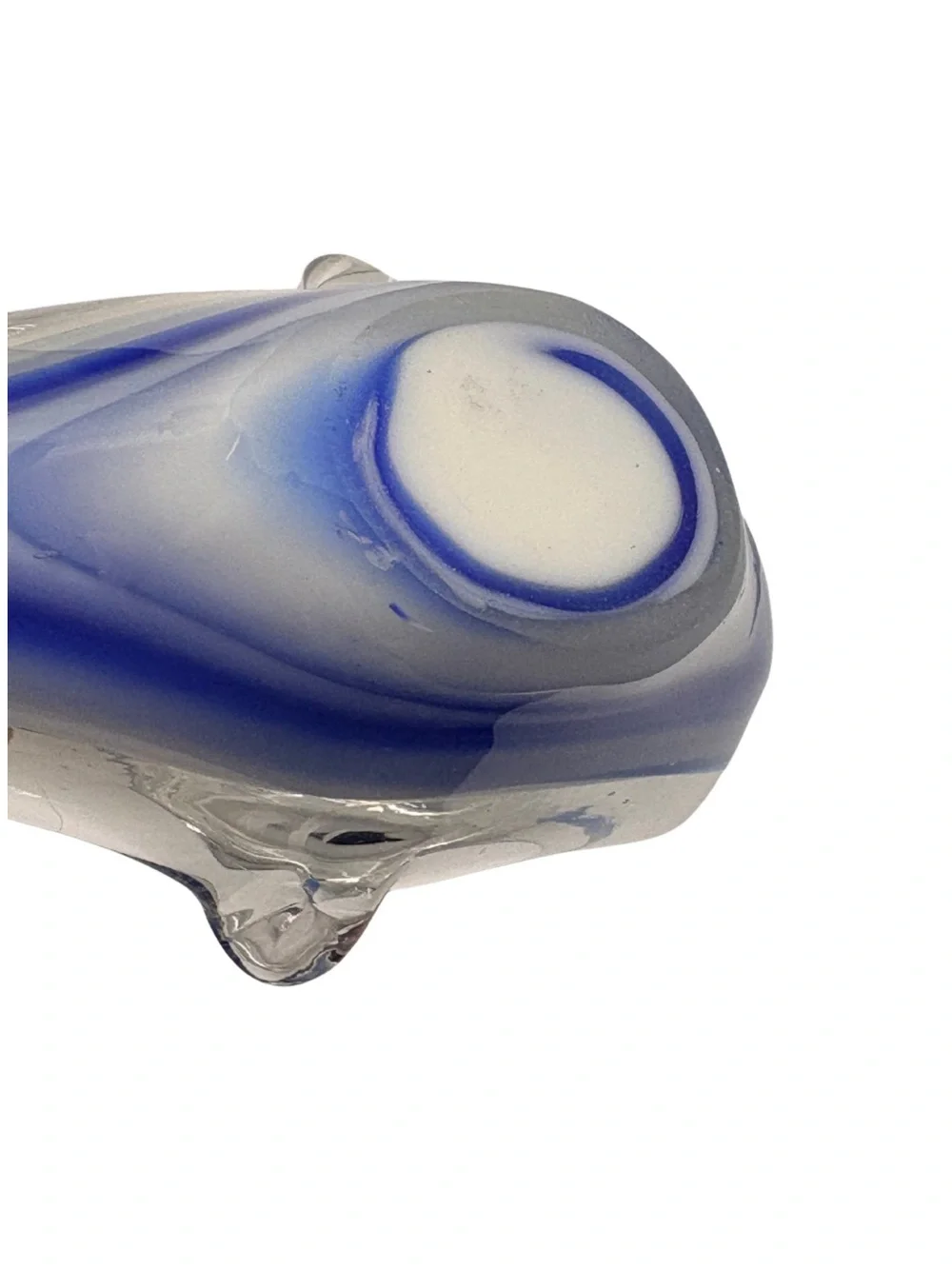 Murano Style Blue Clear Freeform Art Glass Basket Bowl Sculpture 5.5”